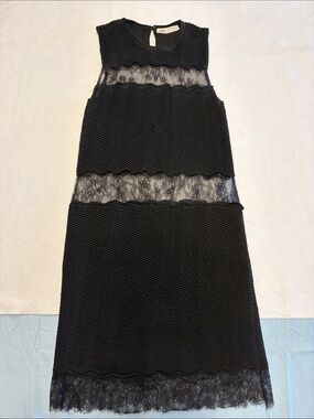 Zara Black Lace-Trim Mid Dress size M
